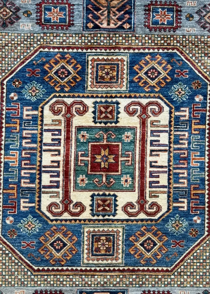Blue and Yellow Wool Persian Rug Kashan Pattern 5 x 8 - Image 2