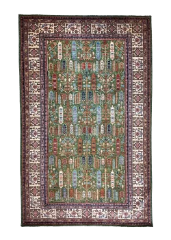 Green and Brown Wool Persian Rug Kashan Pattern 7 x 9