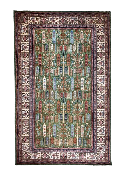 Green and Brown Wool Persian Rug Kashan Pattern 7 x 9
