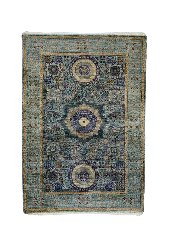 Gray and Purple Wool Persian Rug Tabriz Pattern 4 x 6