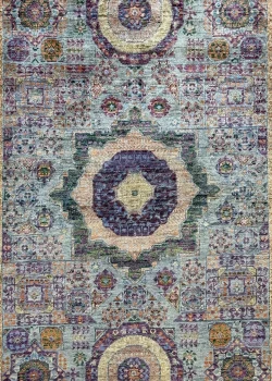 Green and Blue Wool Persian Rug Tabriz Pattern 4 x 6 - Image 2