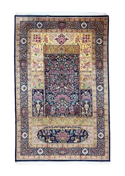 Blue and Pink Persian Rug Bird Garden Pattern 7 x 9