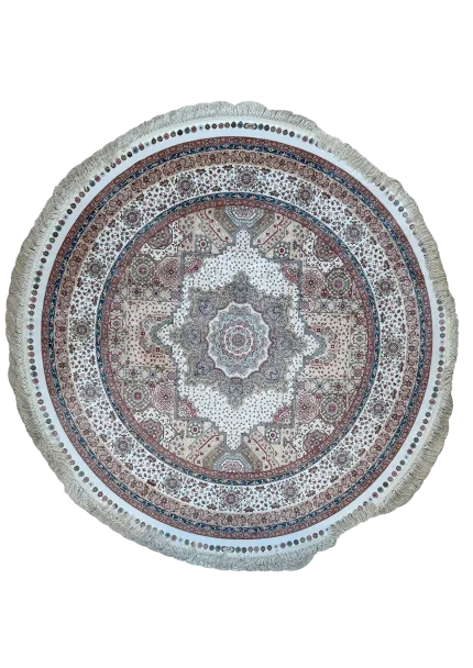 Beige and White Round Persian Rug Faraz Pattern 5 x 5
