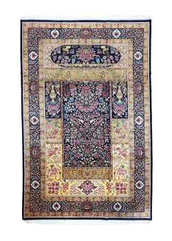 Blue and Pink Persian Rug Bird Garden Pattern 7 x 9