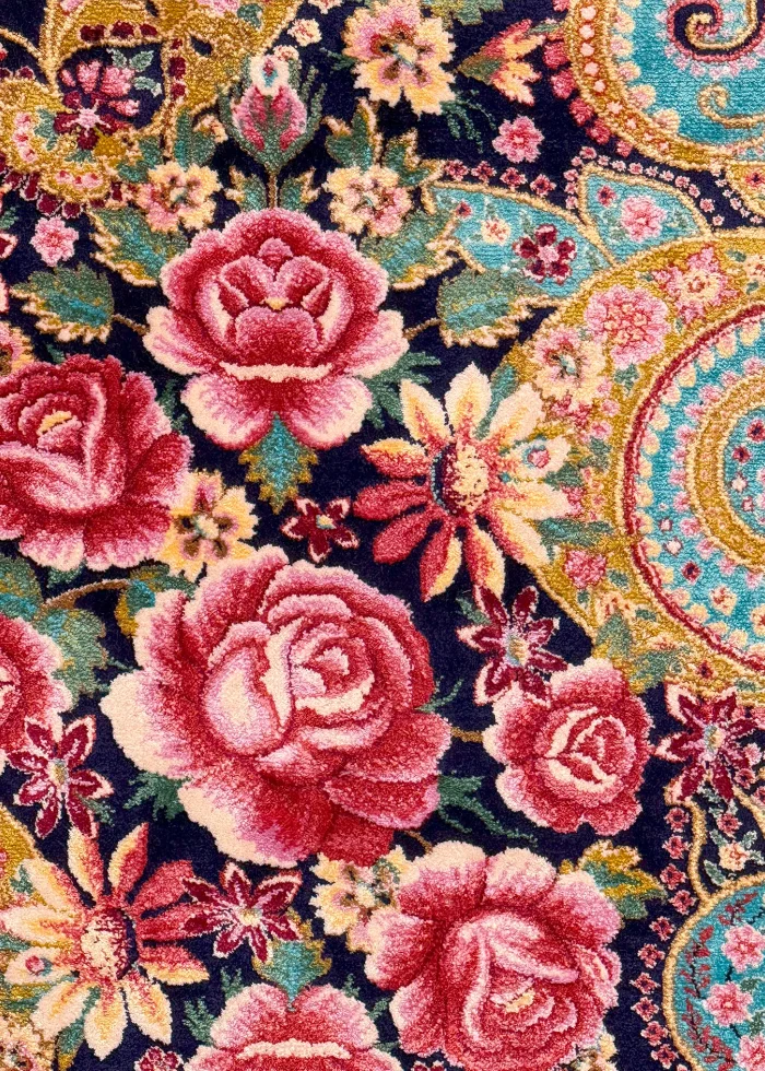 Blue and Pink Persian Rug Paisley Pattern 7 x 9 - Image 4