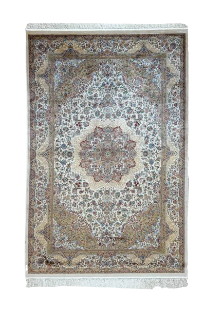Beige and White Persian Rug Toranj Pattern 4 x 6