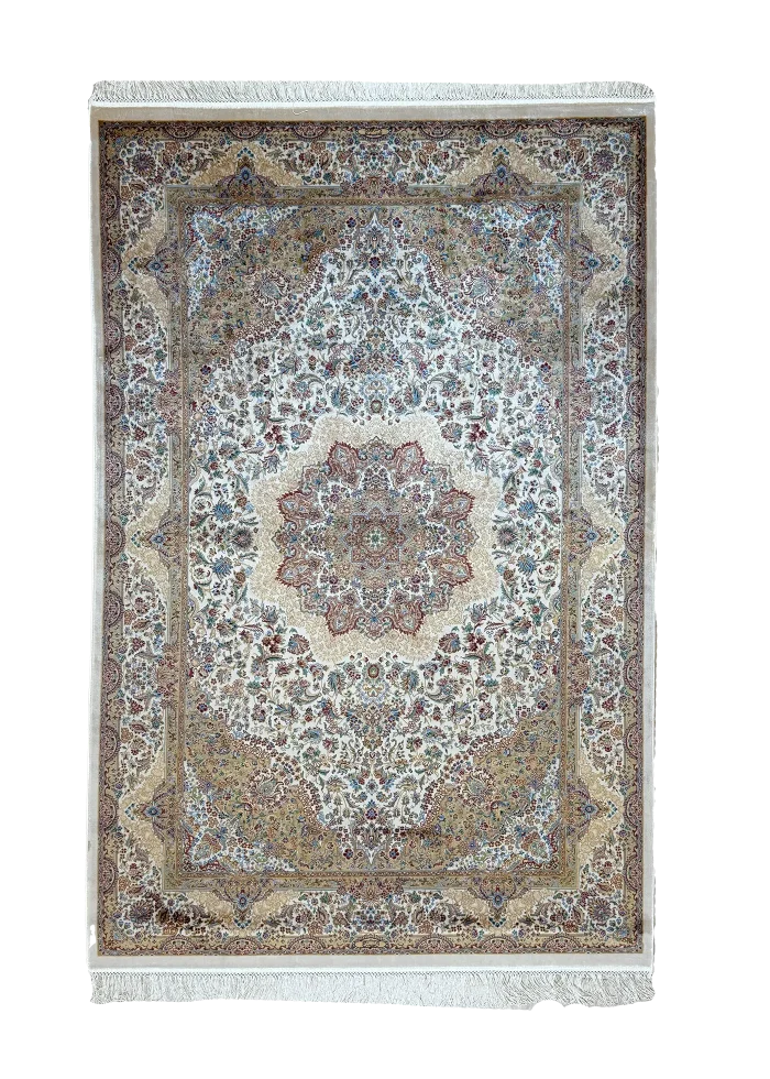 Beige and White Persian Rug Toranj Pattern 4 x 6