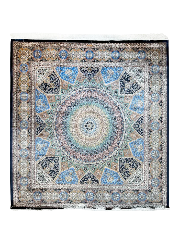 Blue and Black Persian Rug Elham Pattern 7 x 7
