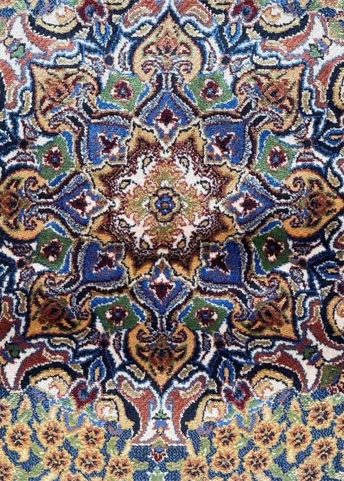 Navy Blue and Beige Persian Rug Flame Pattern 4 x 6 - Image 10