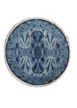 Navy Blue and Blue Round Persian Rug Horizon Pattern 5 x 5
