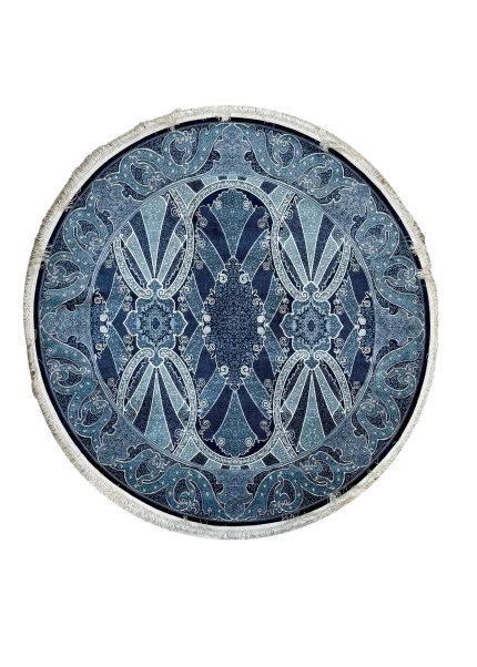 Navy Blue and Blue Round Persian Rug Horizon Pattern 5 x 5