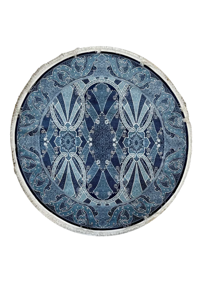 Navy Blue and Blue Round Persian Rug Horizon Pattern 5 x 5