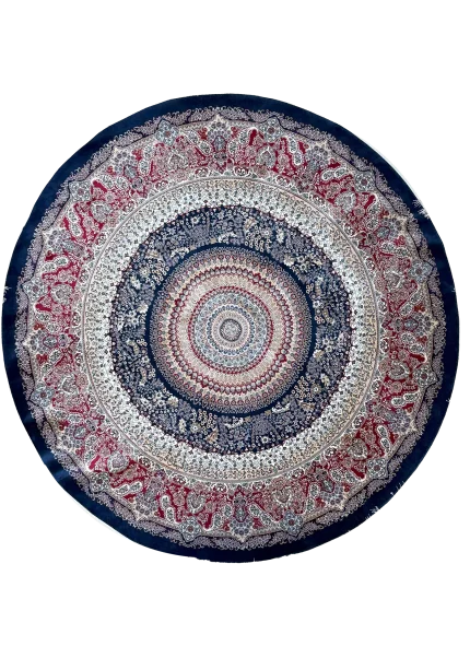 Blue and Red Round Persian Rug Golestan Pattern 5 x 5