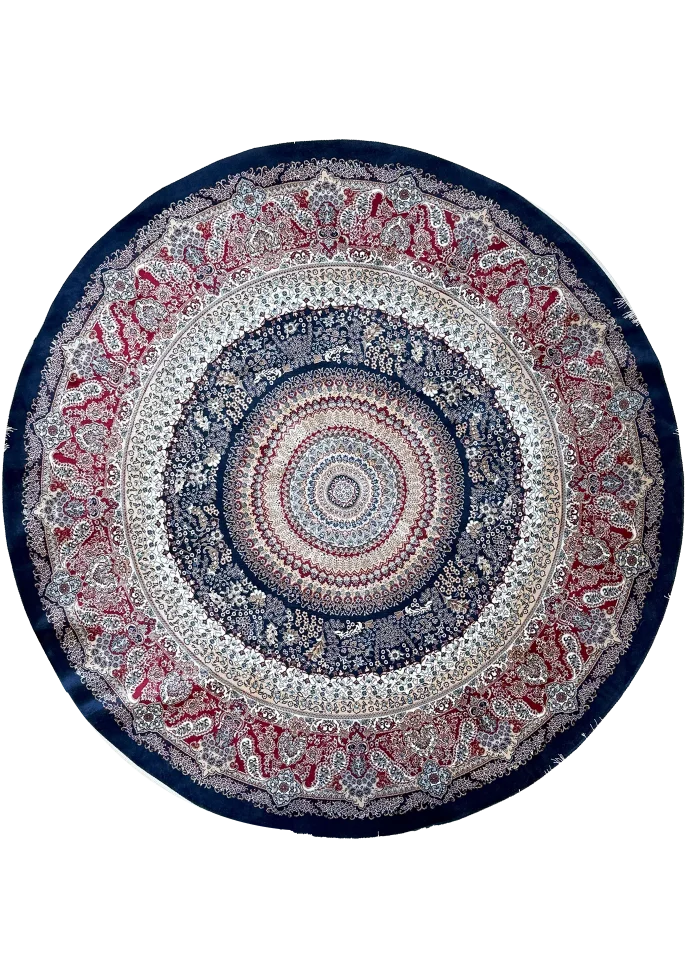 Blue and Red Round Persian Rug Golestan Pattern 5 x 5