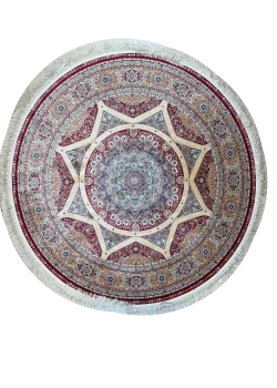 Red and Beige Round Persian Rug Elham Pattern 5 x 5
