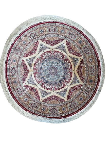 Red and Beige Round Persian Rug Elham Pattern 5 x 5