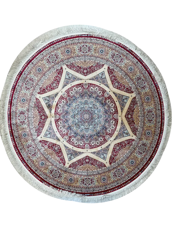 Red and Beige Round Persian Rug Elham Pattern 5 x 5