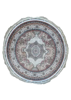 Beige and White Round Persian Rug Faraz Pattern 5 x 5