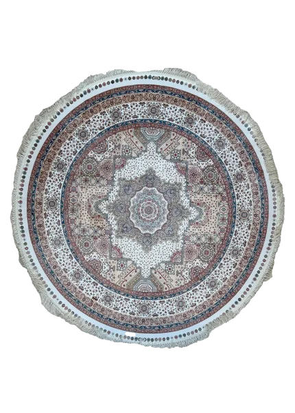 Beige and White Round Persian Rug Faraz Pattern 5 x 5