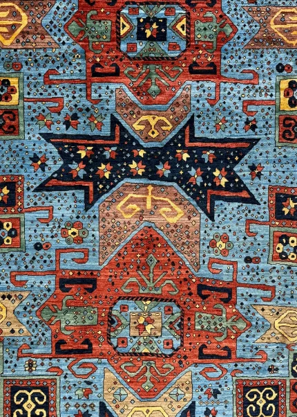 Blue and Orange Wool Persian Rug Qashqai Pattern 8 x 10
