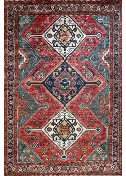 Red and Blue Wool Persian Rug Qashqai Pattern 5 x 8