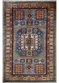Blue and Yellow Wool Persian Rug Kashan Pattern 5 x 8