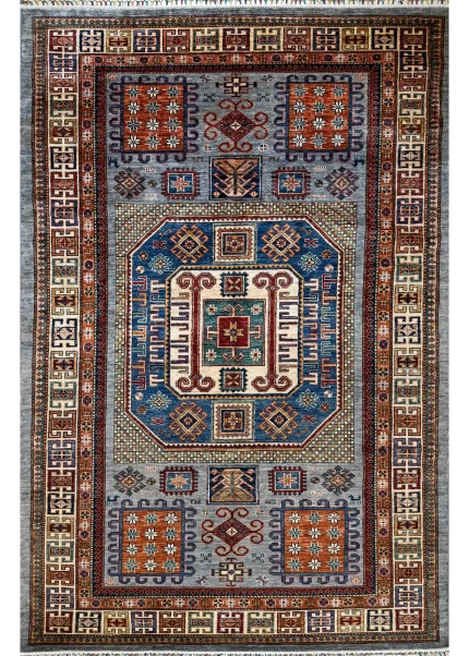 Blue and Yellow Wool Persian Rug Kashan Pattern 5 x 8