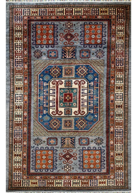 Blue and Yellow Wool Persian Rug Kashan Pattern 5 x 8