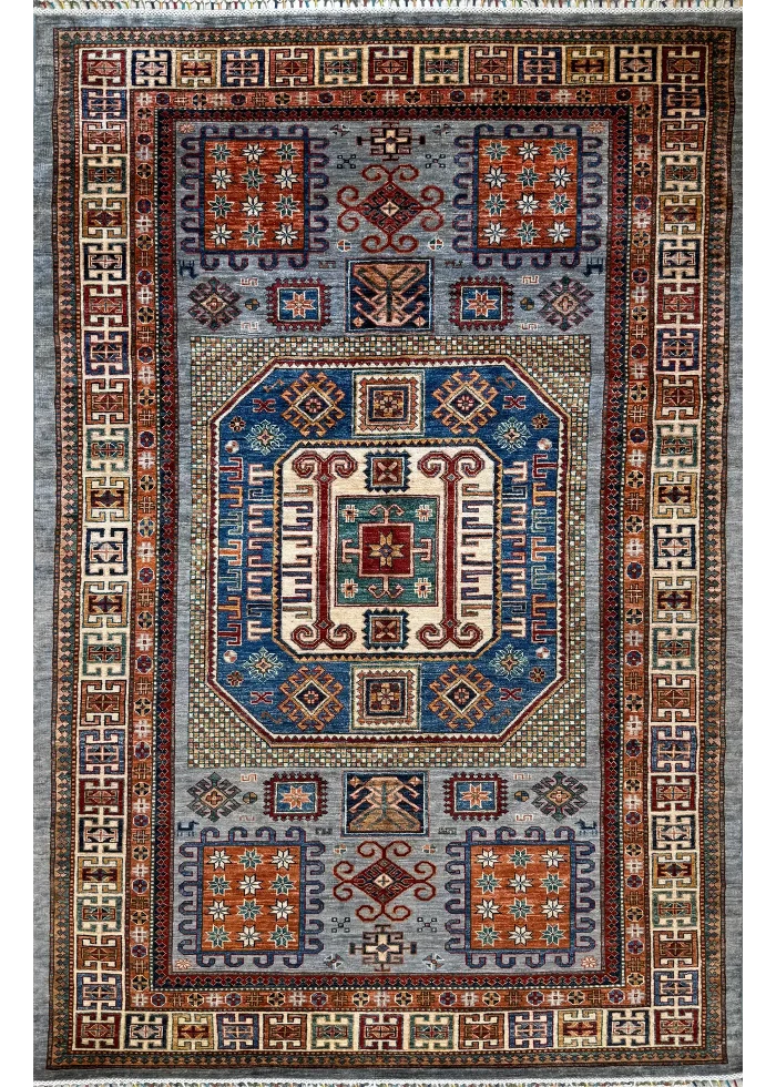 Blue and Yellow Wool Persian Rug Kashan Pattern 5 x 8