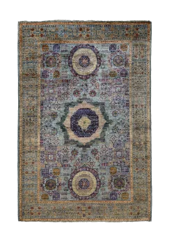 Green and Blue Wool Persian Rug Tabriz Pattern 4 x 6