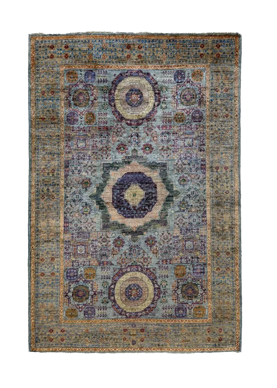Home Green and Blue Wool Persian Rug Tabriz Pattern 4 x 6