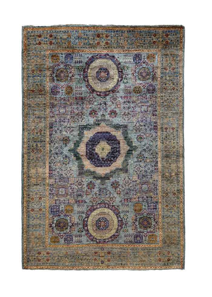 Green and Blue Wool Persian Rug Tabriz Pattern 4 x 6