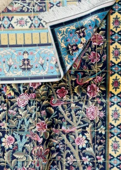 Black and Blue Persian Rug Bird Garden Pattern 5 x 8 - Image 4