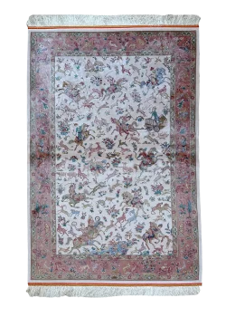 Beige and White Persian Rug Hunting Pattern 4 x 6