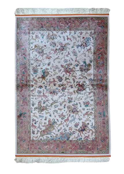Beige and White Persian Rug Hunting Pattern 4 x 6