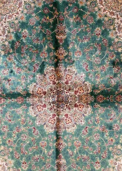 Green and Navy Blue Persian Rug Shah Abbasi Pattern 5 x 8 - Image 2