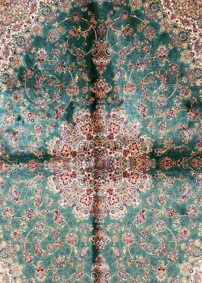 Green and Navy Blue Persian Rug Shah Abbasi Pattern 5 x 8 - Image 2