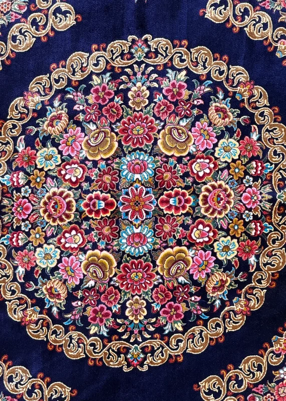 Blue and Pink Persian Rug Thousand Flowers Pattern 7 x 7