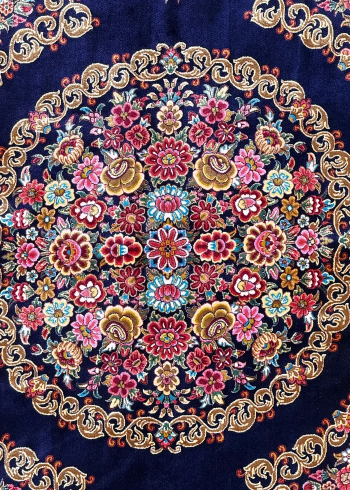 Blue and Pink Persian Rug Thousand Flowers Pattern 7 x 7