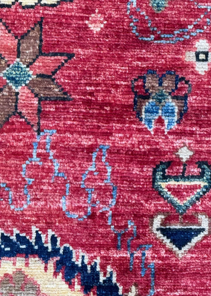 Red and Navy Blue Wool Persian Rug Qashqai Pattern 8 x 10 - Image 9