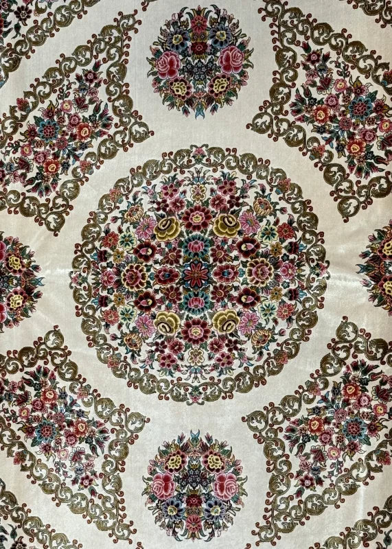 Beige and Pink Persian Rug Thousand Flowers Pattern 7 x 7