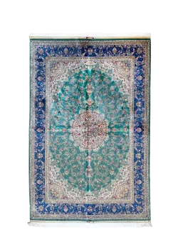 Green and Navy Blue Persian Rug Shah Abbasi Pattern 5 x 8