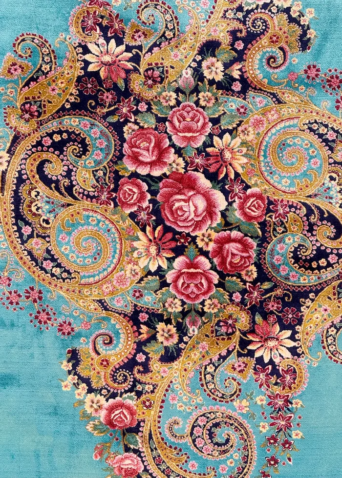 Blue and Pink Persian Rug Paisley Pattern 7 x 9 - Image 5