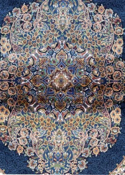 Navy Blue and Beige Persian Rug Flame Pattern 4 x 6 - Image 2