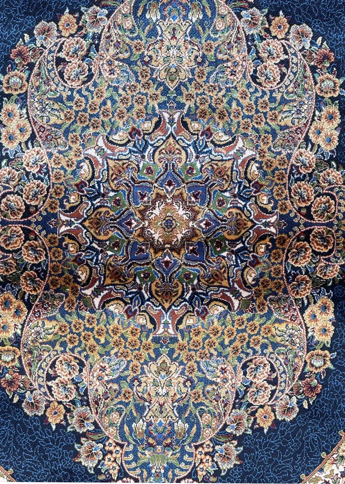 Navy Blue and Beige Persian Rug Flame Pattern 4 x 6 - Image 2