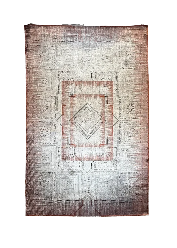 Gray and Red Persian Rug Ash Pattern 7 x 9