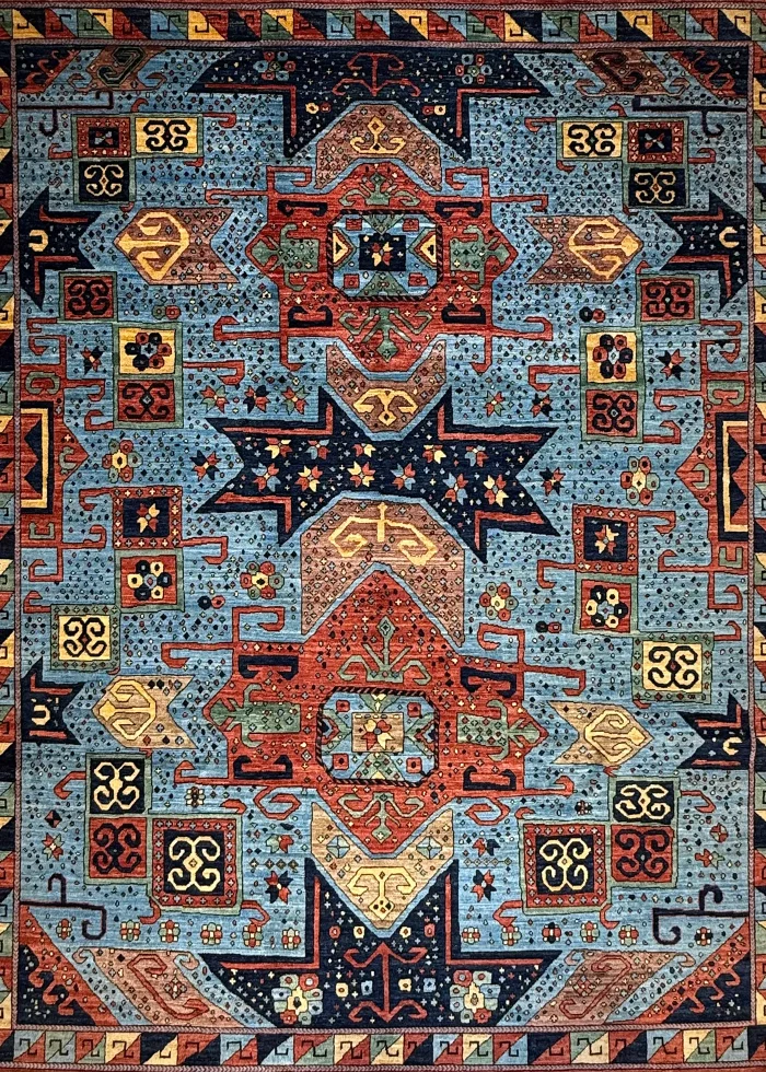 Blue and Orange Wool Persian Rug Qashqai Pattern 8 x 10 - Image 2