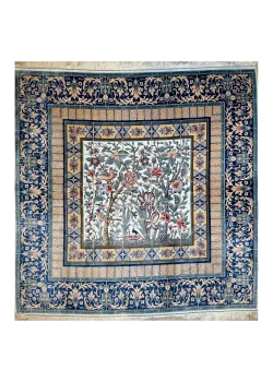 Blue and Beige Persian Rug Bird Garden Pattern 7 x 7