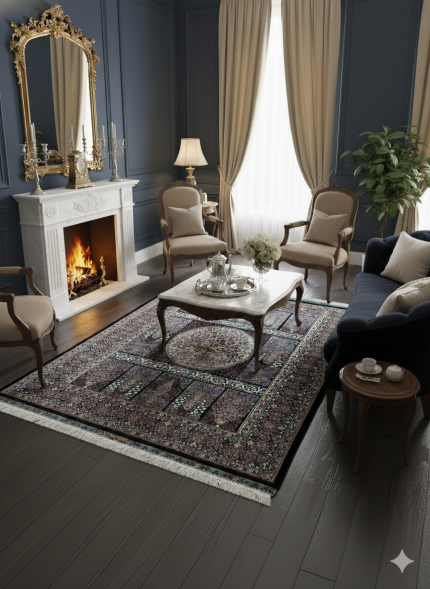 Black and Pink Persian Rug Tile Pattern 4 x 6