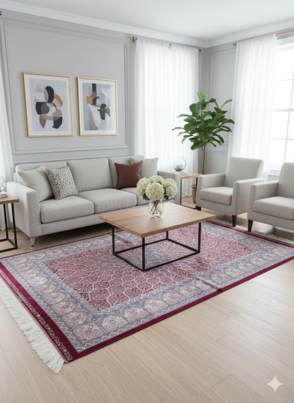 Red and Blue Persian Rug Vanda Pattern 3 x 5